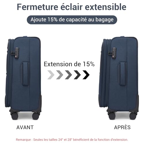British Traveller Large Luggage Suitcase, 79.5 x 49 x 32.5 cm, 100 L, Soft and Expandable Suitcase (+3.5 cm) – Lightweight and Durable with 4 Silent 360° Wheels and TSA Lock, Navy