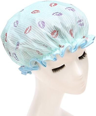 dolly2u Stylish Elastic Double Layers Waterproof Shower Cap Reusable Bath Cap Blue