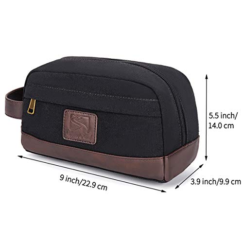 Toiletry Bag Travel Canvas Mens Leather Makeup Bag Organizer Cosmetic Bag Mens Shaving Bag Dopp Kits Large (black)