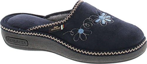 SC Home Collection Womens 13617 Wedge Flower Embroidered Cozy House Slippers Made In Europe,Navy,38