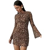 SKAYS Women's Fall Mini Long Mesh Sexy Sleeve Dress Backless Bodycon Party Short Dress