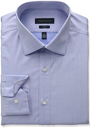 Perry Ellis Collection Men's Slim Fit Solid Non-Iron Dress Shirt, Blue, 15" Neck 32"-33" Sleeve