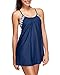 Tempt Me Women 2 Piece Stripe Bandeau Solid Color Halter Swimdress with Boyshort Bottoms Royal Blue XL
