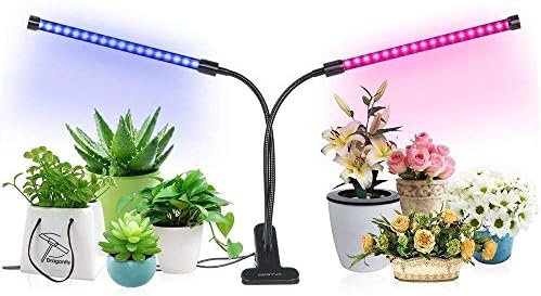[2018 Upgraded] 18W Dual Head Timing LED Grow Lamp 36 LED Chips 2-Mode with Red/Blue Spectrum for Indoor Plants, Timer 3/6/12H, 5 Dimmable Levels, Adjustable Gooseneck
