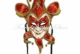 Venetian Red Joker Jester Full Face Masquerade Carnival Costume Mask w/ Bells