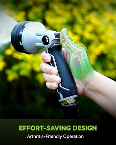 RAINPOINT Hose Pipe Spray Gun, Heavy Duty Metal Garden Hose Spray Gun with 10 Patterns, High Pressure Hose Nozzle with Thumb Flow Control for Watering Plants, Lawns, Cars and Pets Washing, Black