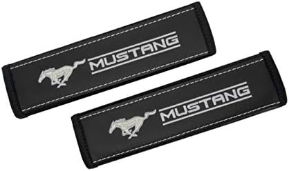 RS Car Interior Ford Mustang Gray Black Leather Seat Belt Covers Embroidered Logo Shoulder Pads