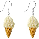 Ice Cream Cone Hook Hoop Earrings for Women Resin 3D Kawaii Food Cones Dangle Drop Earring Lovely Jewelry Gifts Christmas