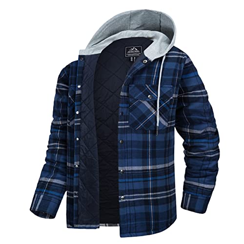 Men's Flannel Hooded Shirt Jacket with Hoodie Long Sleeve Quilted Lined