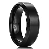 King Will 7MM Black Titanium Ring Brushed Matte Mens Wedding Band Comfort Fit Beveled Polished Edge