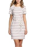 HOTOUCH Womens Cute Nautical Striped Short Sleeve Dress Loose-Fitting Summer Skirt Dress Red White XL