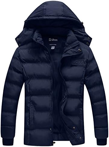UBon Men Winter Thicken Cotton Outwear Coat With Hood Sapphire Blue US- Large/ ASIAN-XXL