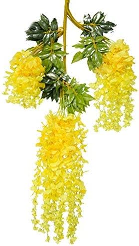 Calcifer 43 Inch Set of 12 Artificial Wisteria String Hanging Silk Flower String for Garden Floral Decoration DIY Living Room Hanging Flower Plant Vine Home Party Wedding Decor (Yellow)