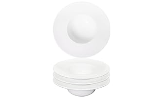 jinsongdafa Soup Bowl, Soup Plate with Rim 12 oz, Pasta Bowl Set of 4, White Shallow Bowl Plate, Ceramic Wide Rimmed Soup Bow