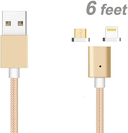 Animoeco 4th generation Magnetic Charger Cable Nylon Braid Charging &amp; Data Transfer 6 Feet for Smart Phone and Tablets android Micro-USB and iPhone Product  (gold)
