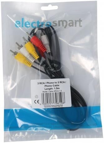 electrosmart 1.5 Meter 3 RCA Phono Male Plug to 3 RCA Phono Male Plug Cable Triple AV Audio Video Lead with Yellow White & Red Plugs - Image 3