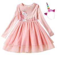 BEILEI CREATIONS Little Girls Cotton Crewneck Print Animals Long Sleeve Dress (7T, Horses)
