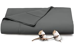 Pizuna Pure 100% Cotton Flat Sheets Only Twin XL Dark Grey (1 PC), Luxurious 400 Thread Count Long Staple Cotton Sateen with 4" Hem (Combed Twin XL Flat Sheet Only Cotton)