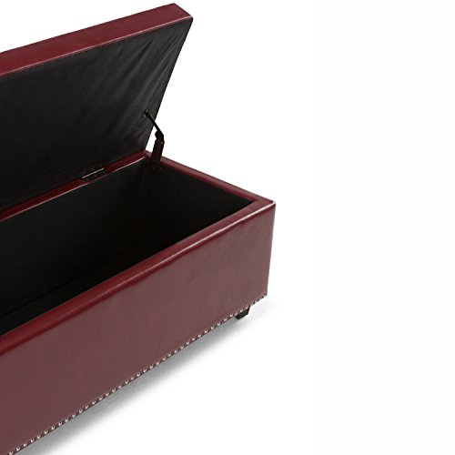 Simpli Home 3AXCOT-239-RRD Hamilton 48 inch Wide Traditional Rectangle Storage Ottoman in Radicchio Red Bonded Leather