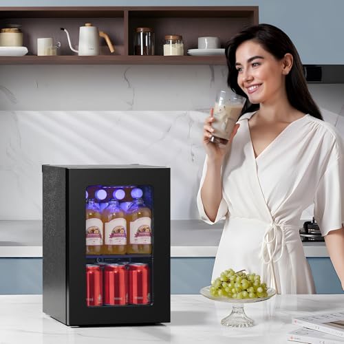 LHRIVER 0.6 Cu. Ft. Mini Fridge, Beverage Refrigerator with Quiet Compressor, LED Light,Small Cooler with Electronic Temperature Control for Home/Office/Dorm/Bar.Black