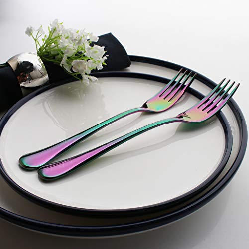 6 Piece Dinner Fork Set Rainbow Multicolor Stainless Steel Table Salad Dessert Fork Silverware Flatware Utensil Set of 6 Mirror Finish Dishwasher Safe 7.2 Inches