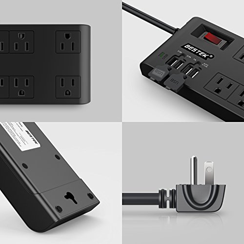 image for BESTEK 8-Outlet Surge Protector Power Strip 15Amp, 5V 4.2A 4 Smart USB