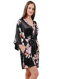 GoldOath - Kimono de satén para mujer con bolsillos laterales
