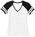 Joe's USA Ladies Distressed Retro V-Neck T-Shirt-M-White Black