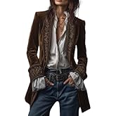 OSCORP Women's Bohemian Vintage Embroidered Velvet Long Blazer Coat Jacket Casual Elegant Tailored Outerwear