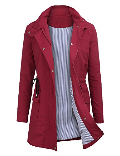 OUTAD Women's Rain Jacket Windbreaker Lightweight Waterproof Raincoats Outdoor Hooded Trench Coats Dark Red