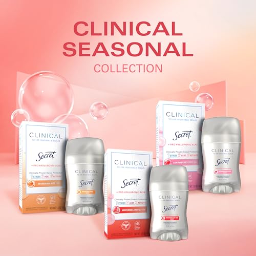 SECRET CLINICAL STRENGTH ANTIPERSPIRANT DEODORANT FOR WOMEN, 3X STRESS PROTECTION, 72HR SWEAT & ODOR PROTECTION, PRO-HYALURONIC ACID, INVISIBLE SOLID, WATERMELON SUMMER FIZZ SCENT, 1.6 OZ