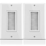 Fosmon 1-Gang Wall Plate (2 Pack), Brush Style Opening Passthrough Low Voltage Cable Plate in-Wall Installation for Speaker Wires, Coaxial Cables, HDMI Cables, or Network-Phone Cables