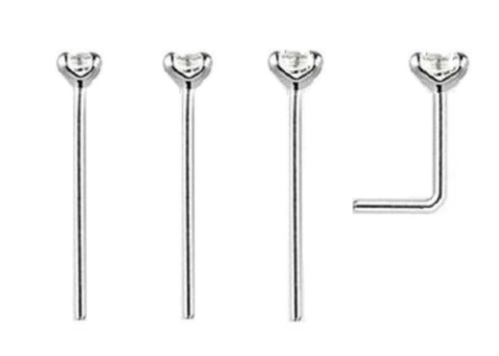 1 of Each Size 1.2mm 1.5mm 2mm & 2.5mm Sterling Silver 0.6mm Bar Bend to Fit Clear Crystal Nose Studs Set of 4