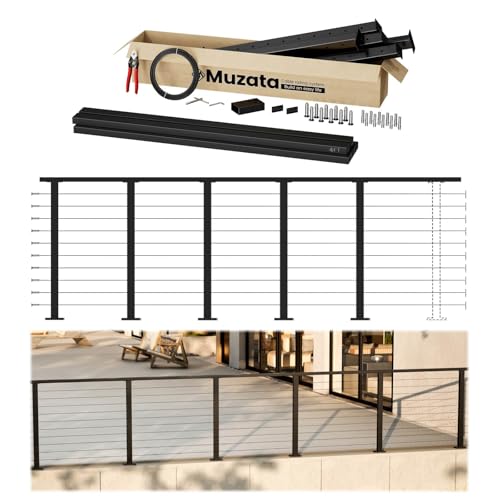 Muzata 16-20ft Modular Black Cable Railing Kit with Handrail 36 Inch RW01