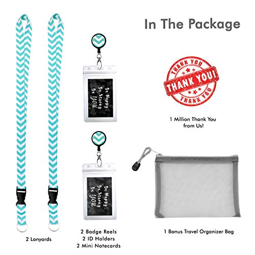 2-Pack Cruise Lanyard & Waterproof ID Key Card Holder Clip. Matching Retractable Badge Reel. Bonus Travel Organizer Bag. Essential Cruise Ship Accessories. Chevron in Tiffany Blue - Thumbnail 6