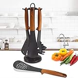 Kitchen Utensil Set With 360 Degree Rotating Carousel Stand - 6 Nylon Cooking Utensils - Kitchen Utensils With Rotating Holder - Kitchen Gadgets Cookware Set - Best Gift Kitchen Tool Set