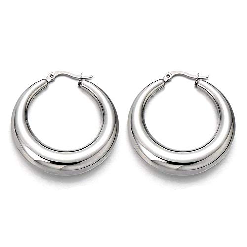 DOMEI Thick Chunky Hoop Earrings Gold, Chunky Gold Hoop Earrings Small, 14k Gold Plated Chunky Tube Hoop Earrings for Women (Silver)