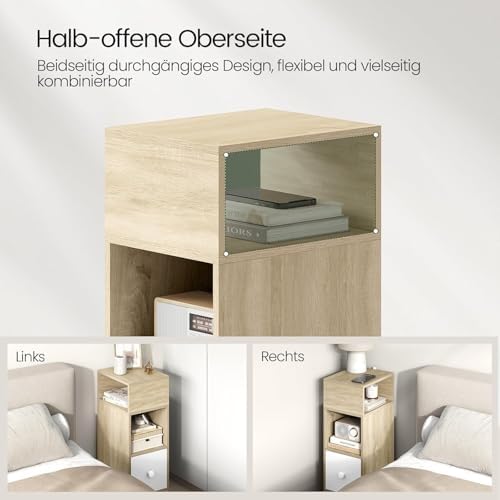 Nachttisch 2er Set schmal Hell Eiche m. Schublade B25