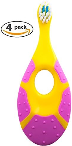 Farber BabyToddler Toothbrush (4 Pack) - Extra Soft Bristles, BPA Free, Soothing Teething Nub Ring Handle, 0-2 Years (Yellow)