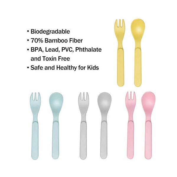 Bamboo-Kids-Spoons-Forks-Set-for-Baby-Feeding-Dinnerware-Utensils-Pack-for-Children-Dishwasher-Safe-Natural-Tableware-Plastic-Free-Set-of-10 Bamboo Kids Spoons & Forks Set for Baby Feeding - Dinnerware Utensils Pack for Children, Dishwasher Safe - Natural Tableware, Plastic Free, Set of 10