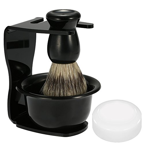 Shaving Set 4IN1 Badger Hair Shaving Brush Acrylic Shaving Razor Stand Holder Shaving Soap Bowl Shaving Soap Shaving Frame Base Beard Cleaning Shelf Kit Shaving Brush Stand Tools for Men (Black) - Thumbnail 3