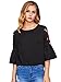 Floerns Women's Floral Embroidery Loose Blouse Bell Sleeve Top Black Rose L