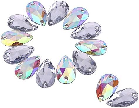 FTVOGUE 200pcs Drop Shape Resin Flatback Sewing Rhinestone Sew-on Flatback with Double Holes Crafts Decoration(White)