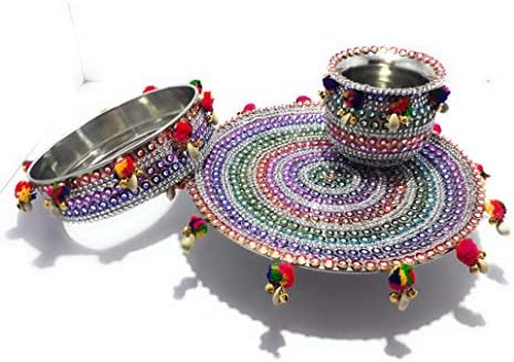 GiftsBouquet Karvachauth/Karwachauth Traditional Indian Traditional Handcrafted Decorative Puja Thali Set/Pooja Thali Set/Diwali/Indian Handicraft/Karwachath Pooja thali Set for Vrat Poojan
