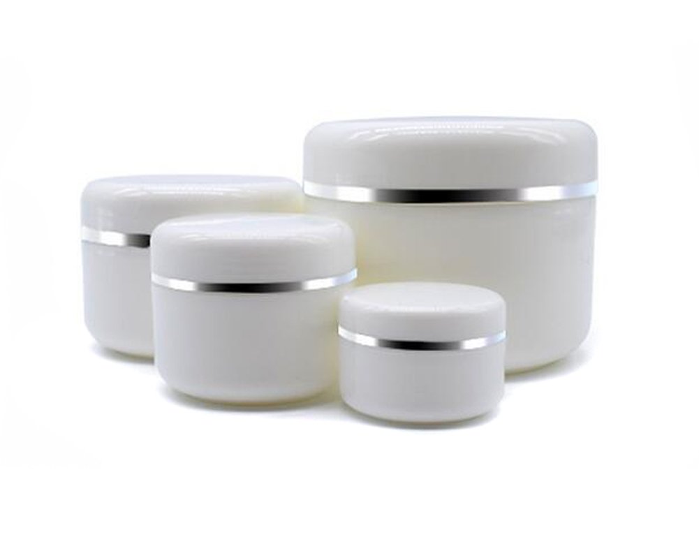 6PCS 8.5oz Ounce Empty White Silver Edge Portable Refillable Plastic Cosmetic Makeup Face Cream Jar Sample Container Bottle Pot (250ml(8.4oz)-6PCS)