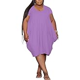 YeGine Oversize Tshirt Dress for Women Casual Plus Size Short Sleeves Midi Tunic Dresses with Pockets