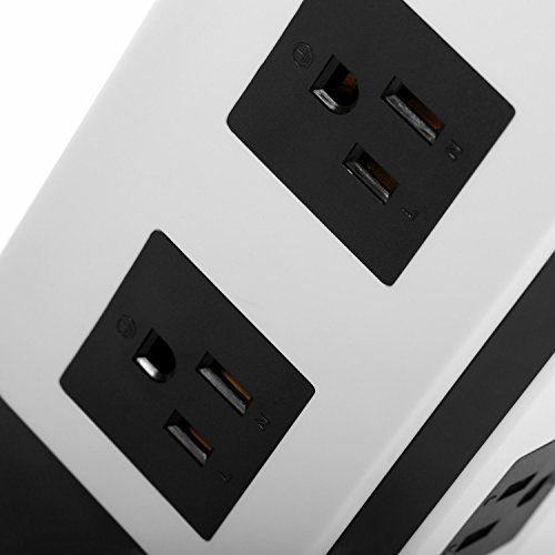 SAFEMORE Smart Power Plug Surge Protector Power Strip 8-Outlet 4-USB Desktop Charging Station Multiple Outlets With 6.5ft/2M Long Power Cord 110V Outlet Tower (White+Black) - Thumbnail 3