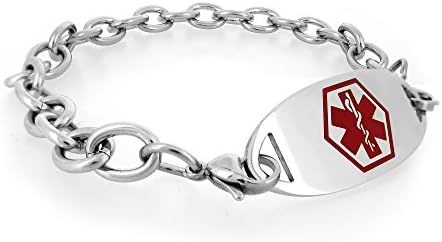 MedicEngraved Womens Stainless Steel Medical ID Bracelet with Red Enamel Medical Tag - 7.5in (LS-RED1)
