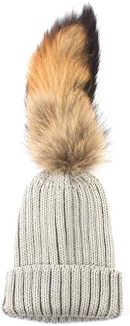 GEEBRO Lady Berets Hat For Winter Knitted Cashmere Hats Women Cap Fox Fur Removable (Lightgray, C)