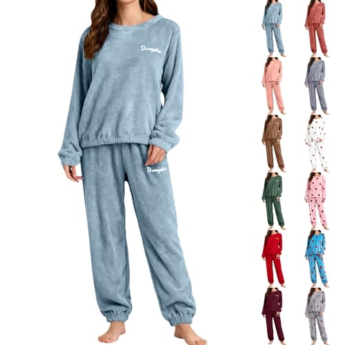 peiaclkde Womens Fluffy Pyjamas Sets Thicken Fuzzy Fleece Pyjama Set Long Sleeve Winter Warm Pjs Crew Neck Tops Jumpers And Fluffy Pj Bottoms 2 Piece Lounge Set For Women Plus Size Christmas Pyjamas